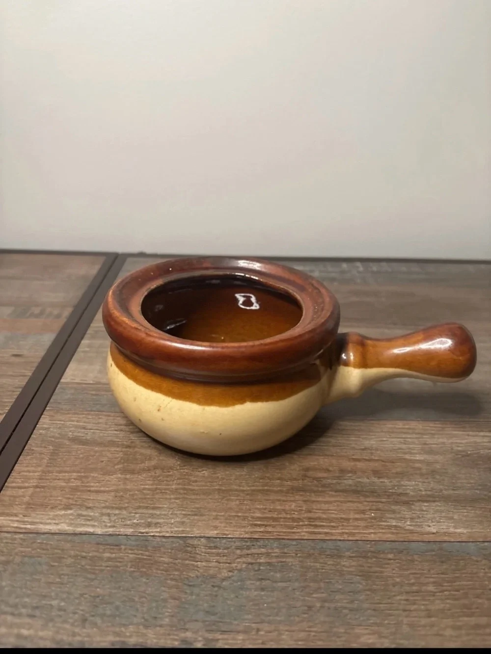 Rustic Brown Ceramic Fondue or Sauce Pot with Handle
